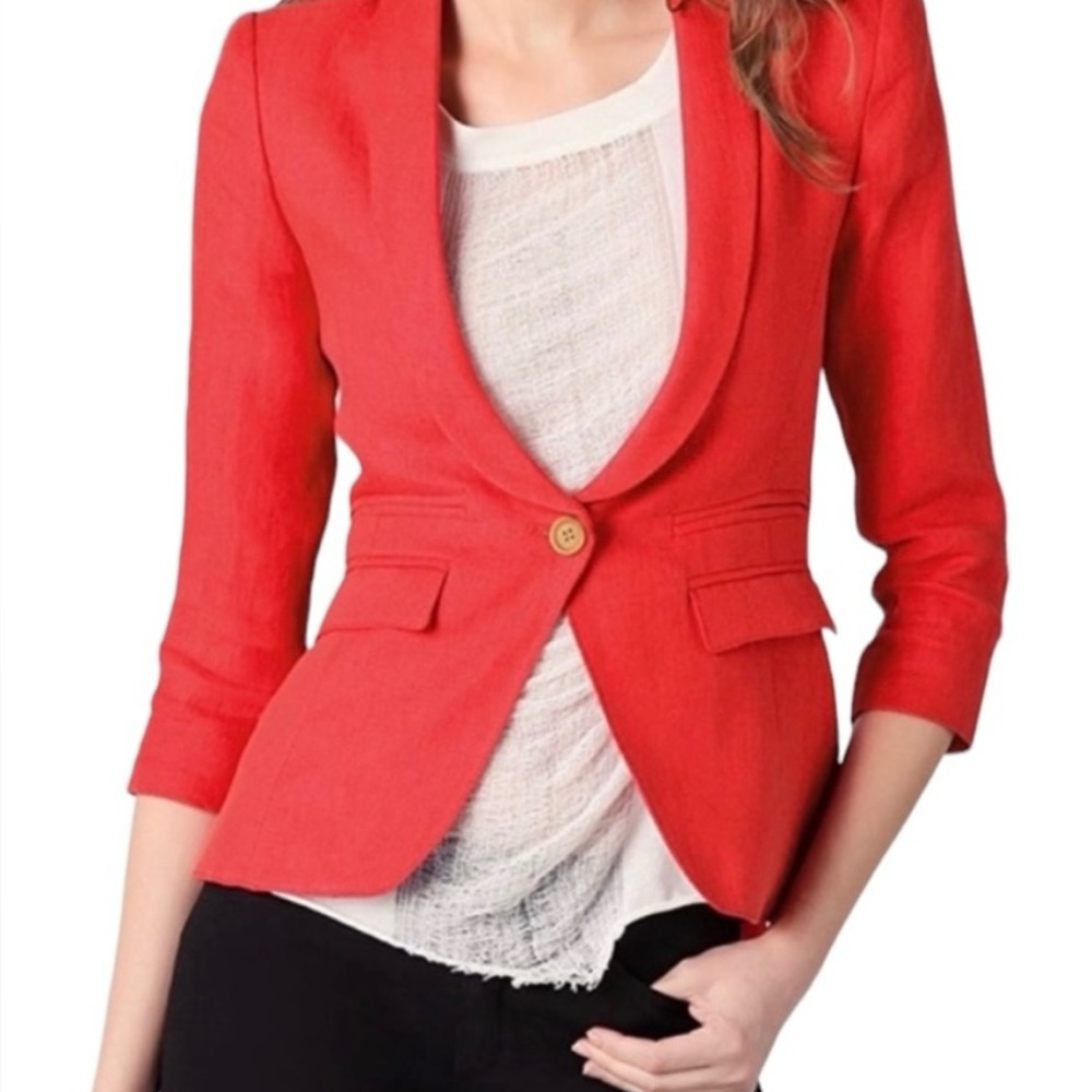 Elegant red/orange Smythe size 10 Women's 3/4 sleeve blazer